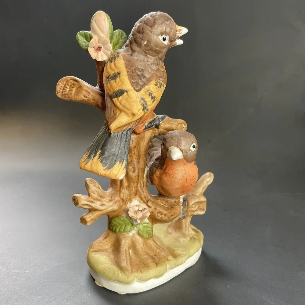 Vtg 2‎ Robins Brown Orange Birds Perched on Branch Figurine 7